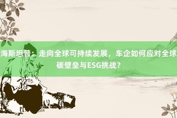 海斯坦普：走向全球可持续发展，车企如何应对全球碳壁垒与ESG挑战？
