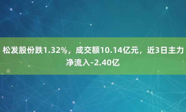 松发股份跌1.32%，成交额10.14亿元，近3日主力净流入-2.40亿