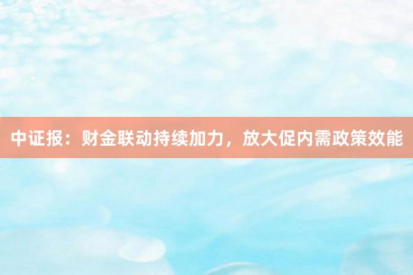 中证报：财金联动持续加力，放大促内需政策效能