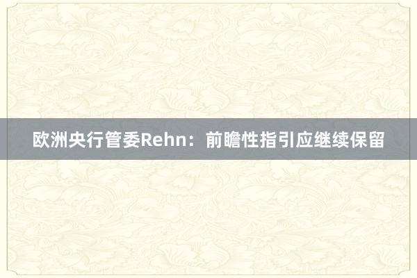 欧洲央行管委Rehn：前瞻性指引应继续保留