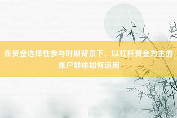 在资金选择性参与时期背景下，以杠杆资金为主的账户群体如何运用