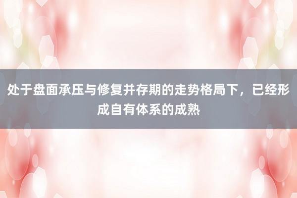 处于盘面承压与修复并存期的走势格局下，已经形成自有体系的成熟