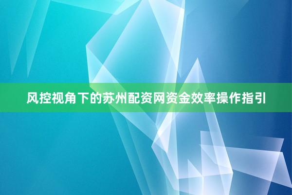 风控视角下的苏州配资网资金效率操作指引