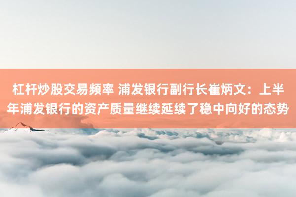 杠杆炒股交易频率 浦发银行副行长崔炳文：上半年浦发银行的资产质量继续延续了稳中向好的态势