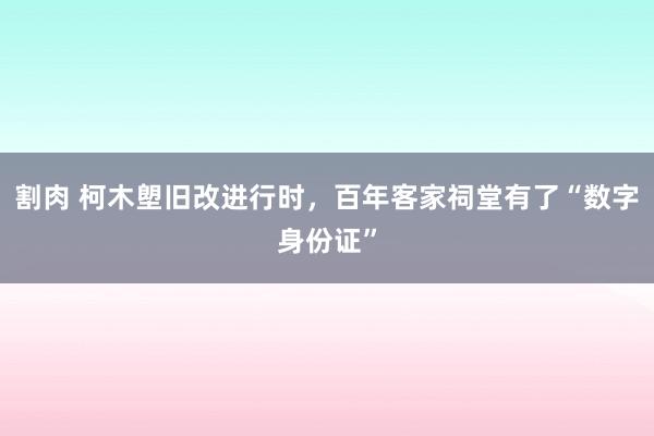 割肉 柯木塱旧改进行时，百年客家祠堂有了“数字身份证”