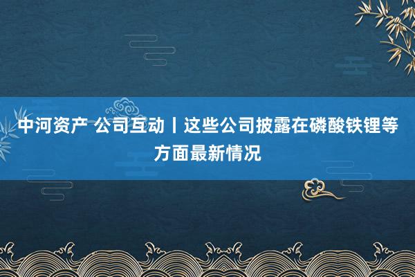 中河资产 公司互动丨这些公司披露在磷酸铁锂等方面最新情况