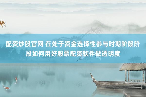 配资炒股官网 在处于资金选择性参与时期阶段阶段如何用好股票配资软件做透明度